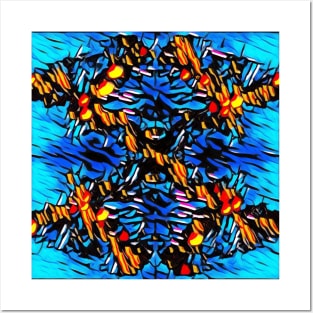 Bright Blue Colorful Dutch Pour Pattern Digitally Enhanced Posters and Art